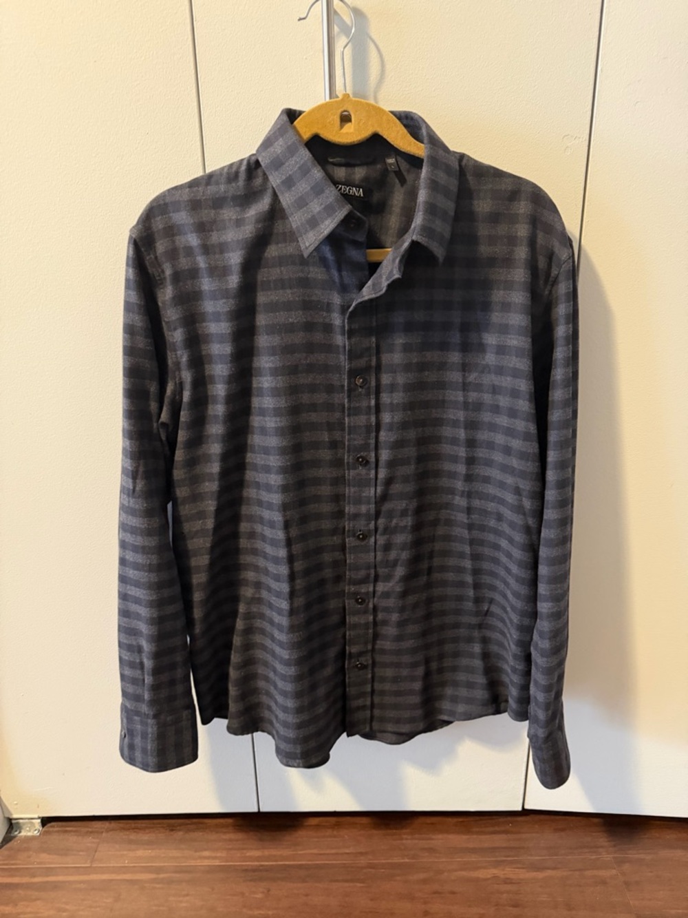 Ermenegildo Zegna Men's Navy and Gray Subtle Striped Button-Down Shirt
